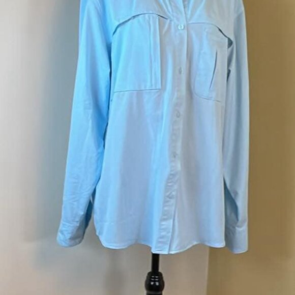 World Wide Sportsman Men's Fishing Shirt XL Long Sleeve Solid Blue Pockets Fish - Picture 1 of 13